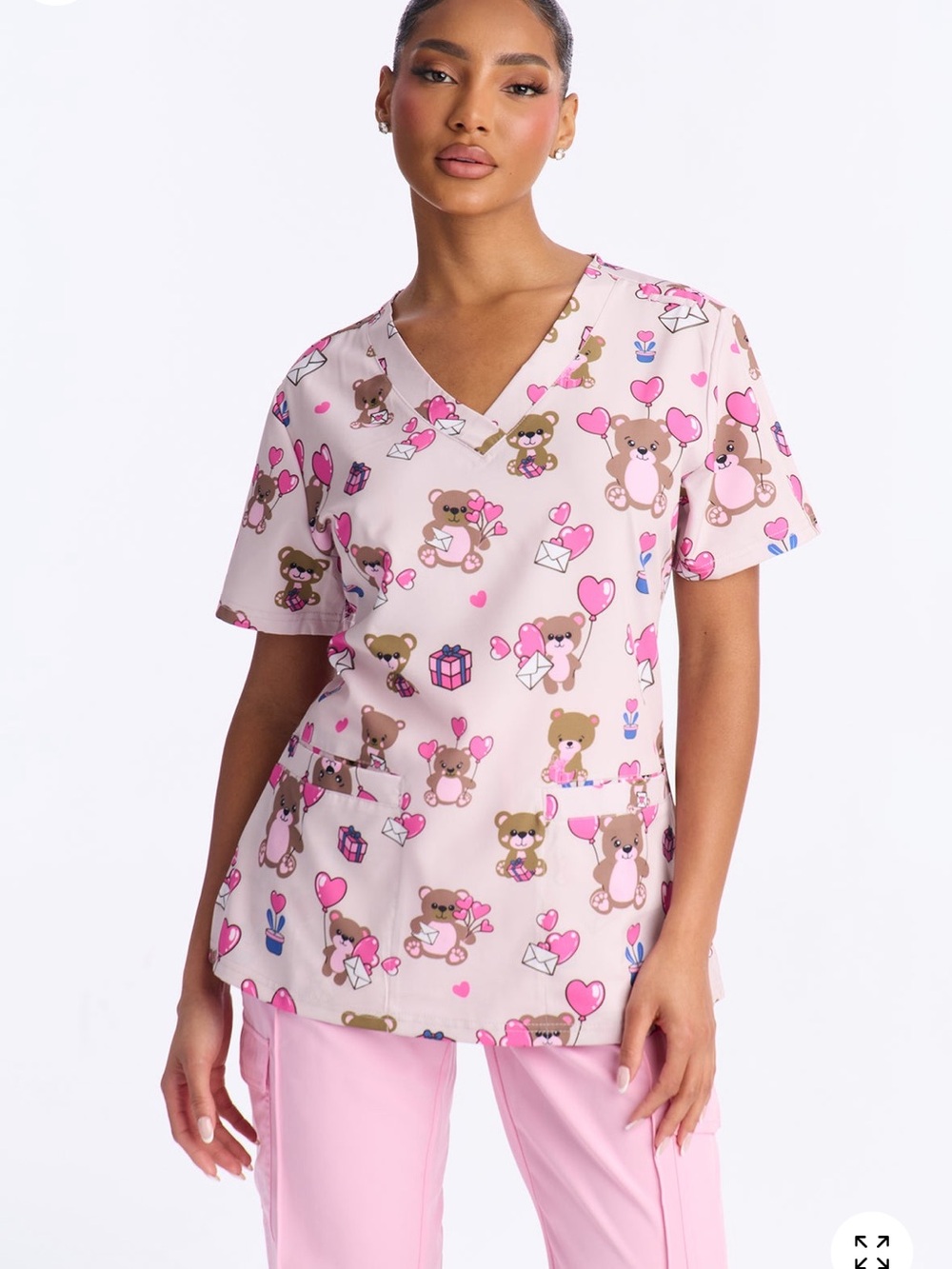 New Fashion Nova Pink V Neck Bearly Crush in Scrub Top Size Medium